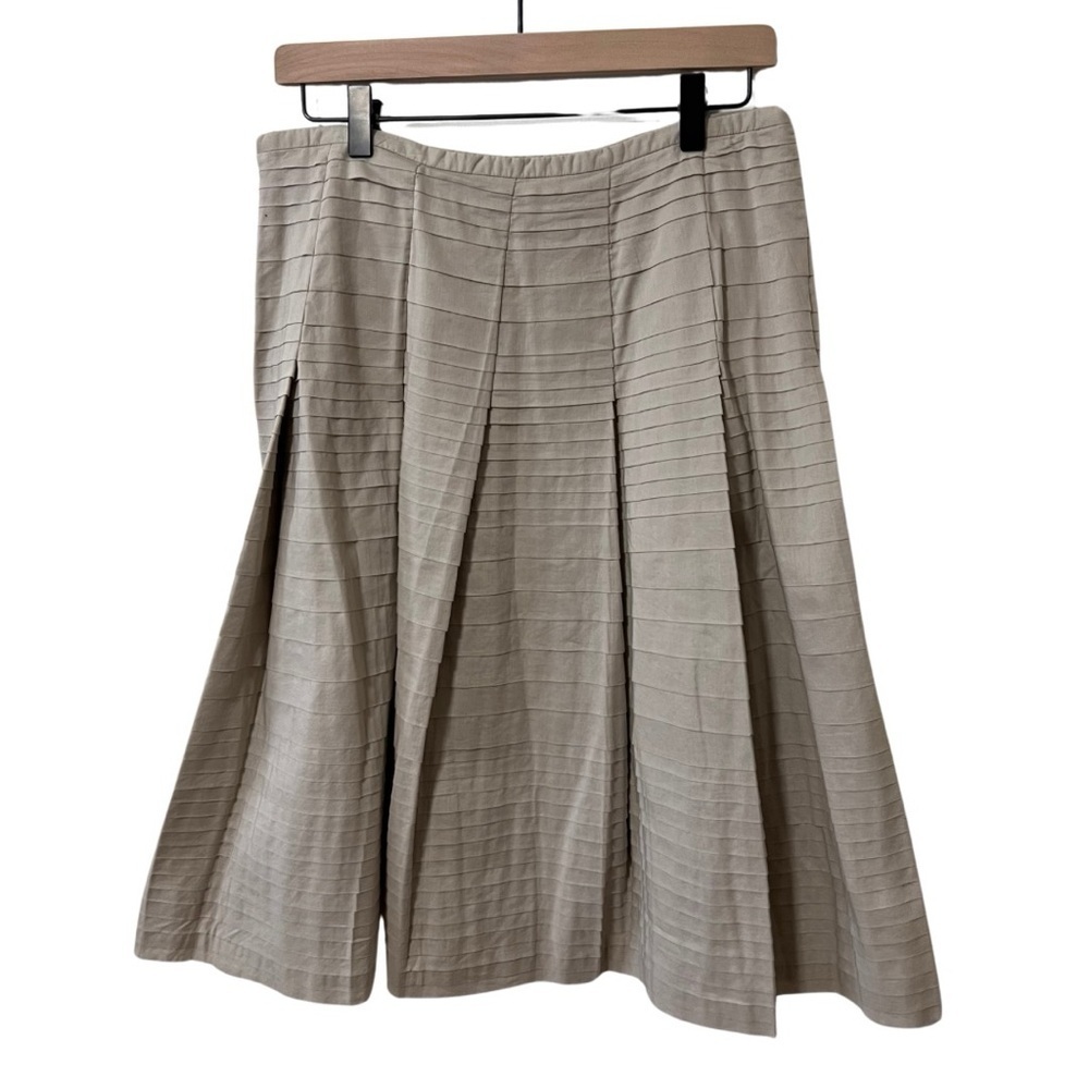 Jones New York Signature Pleated A-Line Skirt Tan 100% Cotton 10 Knee Length